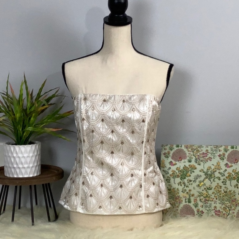 NWT WHBM Satin Beaded Scallop Embroidered Bustier Size 8